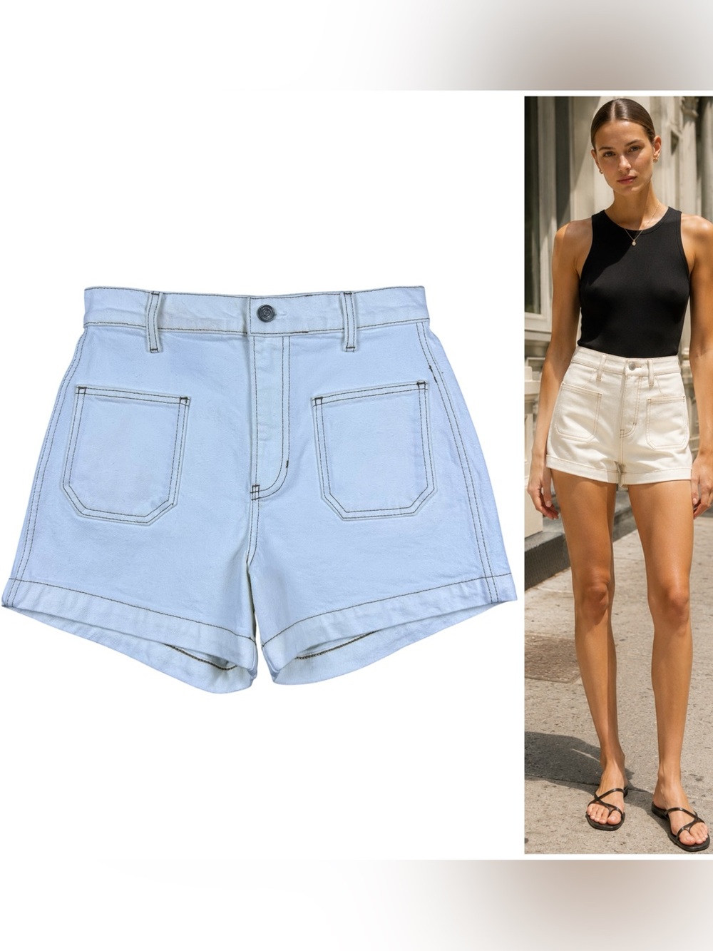 Reformation Alyssa High Rise Patch Pocket Jean Shorts 25 Vintage Inspired Denim